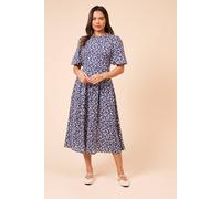 Womens Seamed Bodice Bagged Out Sleeve Midi Dress Navy 14