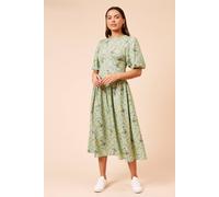 Womens Seamed Bodice Bagged Out Sleeve Midi Dress Sage 14