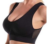 Women's Seamless Air Permeable Cooling Comfort Bra,Breathable Cool Lift Up Air Bra,Removable Sport Yoga Wireless Bra (Black,L)