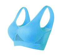 Women's Seamless Air Permeable Cooling Comfort Bra,Breathable Cool Lift Up Air Bra,Removable Sport Yoga Wireless Bra (Blue,L)