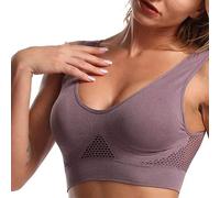 Women's Seamless Air Permeable Cooling Comfort Bra,Breathable Cool Lift Up Air Bra,Removable Sport Yoga Wireless Bra (Bean Paste Purple,XL)