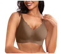 Womens Seamless Bras No Underwire Scalloped Push Up Bras Soft Wireless Comfort Bralettes Full Coverage Everyday Bra Women Bras Plus Size Front Hook (A1-Coffee, L)