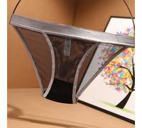 Women's Seamless Briefs with Wide Brimmed Mesh Lace Border Providing Smooth Fit and No Visible Panty Lines (L Gray)