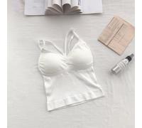 Women's Seamless Camisole with Built-in Bra Pads, Beautiful Back Design, Regular Fit Stretchy Tank Top for Daily Vacation Club Wear, One Size Fits 40-62.5kg(One Size White)