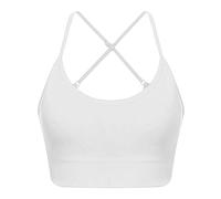 Women's Seamless Cross-Strap Sports Bra Push-Up Back Beauty Sports Bustier Women Padded Cross Back Strappy Ladies Sports Bralettes with Belt and Gathered Back Running Yoga Bars White