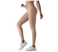 Women's Seamless Sports Leggings- High Waist Yoga Pants Solid Color Casual Hip Slim Fit Tights Sexy Chic Classics Going Through Elastic Pants for Fitness, khaki, L