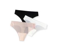 Women's Seamless Thongs No Show Underwear Invisible Nylon Spandex Soft Breathable Thong Panties 3-Pack Black White Nude