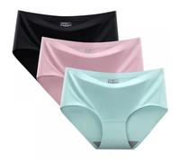 Womens Seamless Underwear Invisible Silky Breathable Briefs Stretch Hipster Panties Ladies Bikini Knicker High Waisted Ladies Underwear No VPL Full Knickers 3 Pack (Light Blue, M)