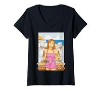 Womens Seaside Feast And Cruise Vibes Art V-Neck T-Shirt
