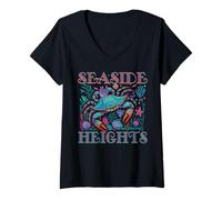 Womens SEASIDE HEIGHTS NEW JERSEY SHORE BLUE CRAB SUMMER VACATION V-Neck T-Shirt