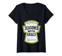Women's Seasoned with Grace Colossians 4:6 Christian Condiments V-Neck T-Shirt