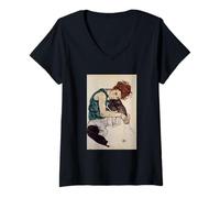 Womens Seated Woman with Bent Knee by Egon Schiele (1917) V-Neck T-Shirt