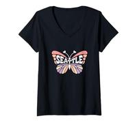 Womens Seattle Butterfly - Washington Pastel City Name Word Art V-Neck T-Shirt