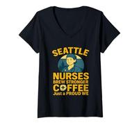 Womens Seattle Nurse Tee - Brew Stronger Coffee with Pride V-Neck T-Shirt