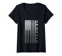 Women's Seattle Patriotic Flag Proud American City V-Neck T-Shirt