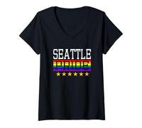Women's Seattle Pride Gay Lesbian Queer LGBT Rainbow Flag V-Neck T-Shirt