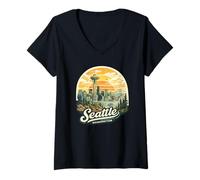 Women's Seattle Rain Cityscape Home Seattle Pacific Northwest V-Neck T-Shirt
