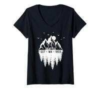 Womens Seattle Washington Established 1853 Mountains Trees Souvenir V-Neck T-Shirt