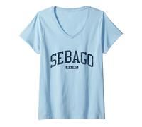 Women's Sebago Maine ME College University Style Blue V-Neck T-Shirt
