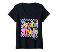 Women's Second Grade Back to School Student Teacher Design V-Neck T-Shirt