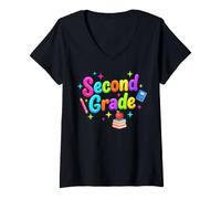 Women's Second Grade Back to School Teacher Student Happy Day V-Neck T-Shirt