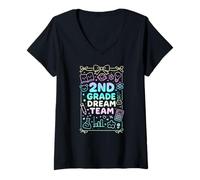 Womens Second Grade Dream Team Back To School Reading Math Science V-Neck T-Shirt