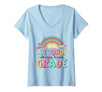 Womens Second Grade Dream Team Retro Colorful Teacher Boys Girls V-Neck T-Shirt