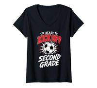 Women's Second Grade Soccer Kick Off Back to School Student 2nd V-Neck T-Shirt