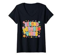Women's Second Grade Vibes Retro First Day Back to School Students V-Neck T-Shirt