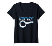 Womens Secret Agent Spy Costume Investigator Magnifying Glass V-Neck T-Shirt