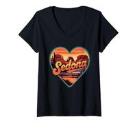 Womens Sedona Arizona Heart T-Shirt - Vintage Retro Red Rocks V-Neck T-Shirt