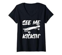 Womens See Me Kickin Skateboard Skateboarding V-Neck T-Shirt