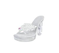 Women's See-Through Chunky Block Heel Platform Sandals - Clear Flip Flop Sandals for Evening Parties, Daily Walking,Clear,2 UK