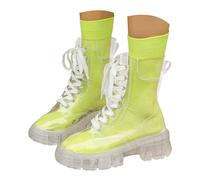 Womens See Through Combat Boots Ladies Chunky Ankle Booties | Girls Lace Up Rain Boot Waterproof Shoes Thick Sole Festival Apparel Outdoor Walking Attire Party Clubbing Wear Streetwear