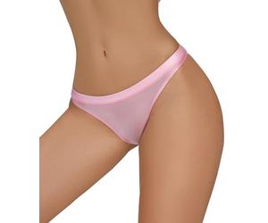 Women's See Through Glossy Shiny Thong Breathable Seamless Semi Transparent Underwear Sheer Briefs Clubwear Pink M