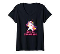 Women's See YA 2nd Grade Dabbing Unicorn Second Grade Kids Meme V-Neck T-Shirt