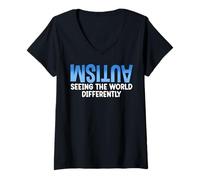 Womens Seeing The World Differently Autism Awareness V-Neck T-Shirt