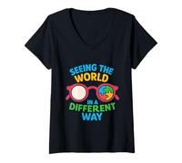 Women's Seeing The World in A Different Way Autism Awareness Puzzle V-Neck T-Shirt