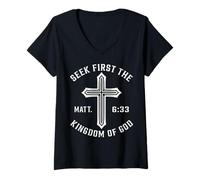 Women's S irst The Kingdom Matthew 6 33 Bible Verse Christian V-Neck T-Shirt