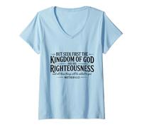 Womens Seek First The Kingdom of God Christian Bible Verse Quote V-Neck T-Shirt