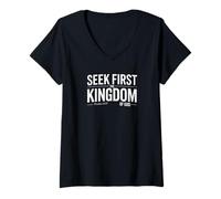 Womens Seek First The Kingdom of God Christian Design Matthew 633 V-Neck T-Shirt