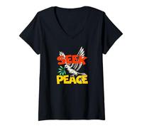 Women's Seek Peace Dove Olive Branch Retro Peace Sign V-Neck T-Shirt