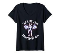 Womens Seen by Few Feared by All Funny Mothman Cryptid Graphic V-Neck T-Shirt
