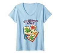 Womens Seguimo Aqui Boricua Coquí Frog Domino Pava Puerto Rico Flag V-Neck T-Shirt
