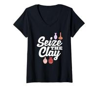 Womens Seize The Clay Pottery Creative Expression V-Neck T-Shirt