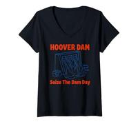 Women's Seize The Dam Day Hoover Dam Nevada Retro Camera Trip V-Neck T-Shirt