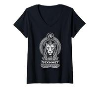 Womens Sekhmet Lion Headed Warrior Egyptian Goddess V-Neck T-Shirt