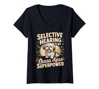 Women's Selective Hearing is My Lhasa Apso Superpower V-Neck T-Shirt