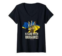 Women's Selenskyj Tryzub Country Colours Flag Outline Ukraine V-Neck T-Shirt