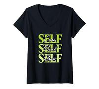 Women's Self Care Self Heal Self Grow - Mindful Growth Quote V-Neck T-Shirt